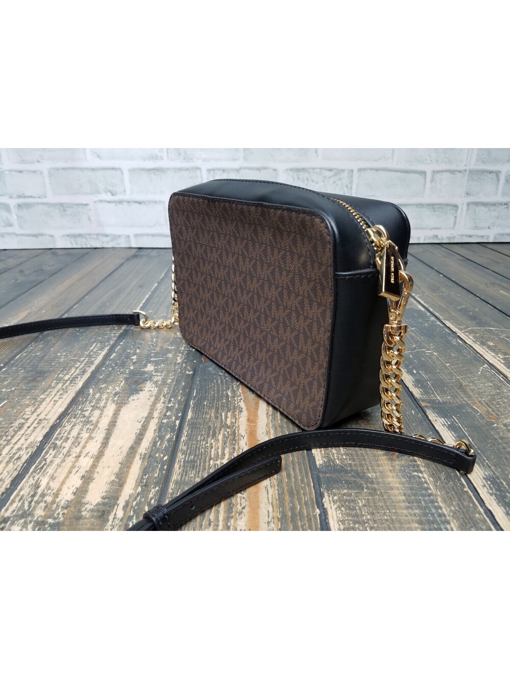Michael Kors Jet Set Medium Camera Calf Hair Black Brown Multi Crossbody Bag + - Picture 9 of 14